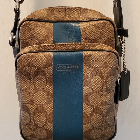 Y2K Coach Hertiage Signature Blue Stripe Messenger Bag EUC - Picture 12 of 16